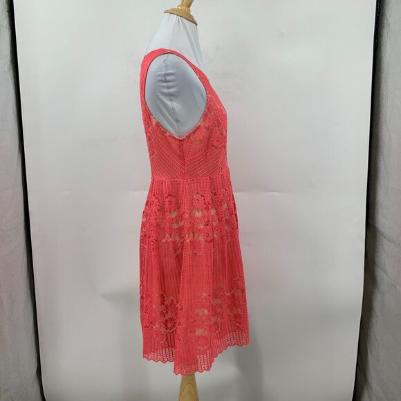 Free People Rocco Lace Dress Womens 6 Pink Crochet Cutout Back Lined Fit Flare - Picture 5 of 16